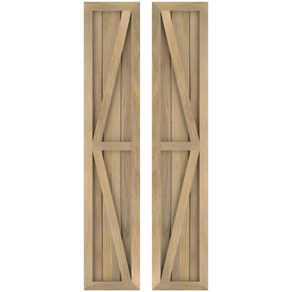 Ekena Millwork Americraft 3-Board Wood 2 Equal Panel Frmd Board-n-Batten Shutters w/Dbl Z-Bar, ARW102BF311X36UNH, PR ARW102BF311X36UNH - main